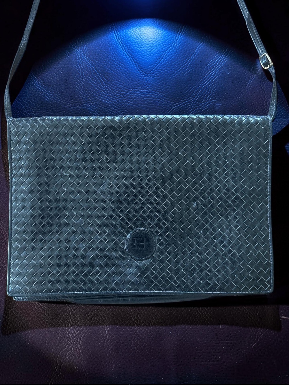 Vintage Fendi Shoulder Crossbody Bag - Black - Woven Leather - Snap Closure !! - Picture 13 of 14